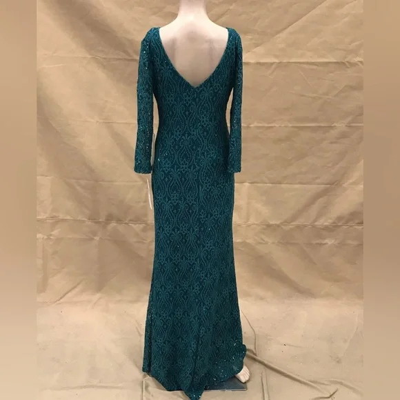 Women's Formal Dress Blu Sage Green Long Sleeve Lace Sequin Gown Size 8 NWT